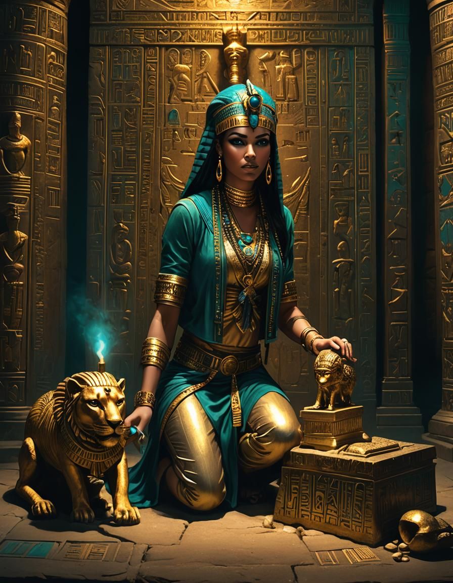 Archaeologist in Egyptian Tomb with Flickering Torch