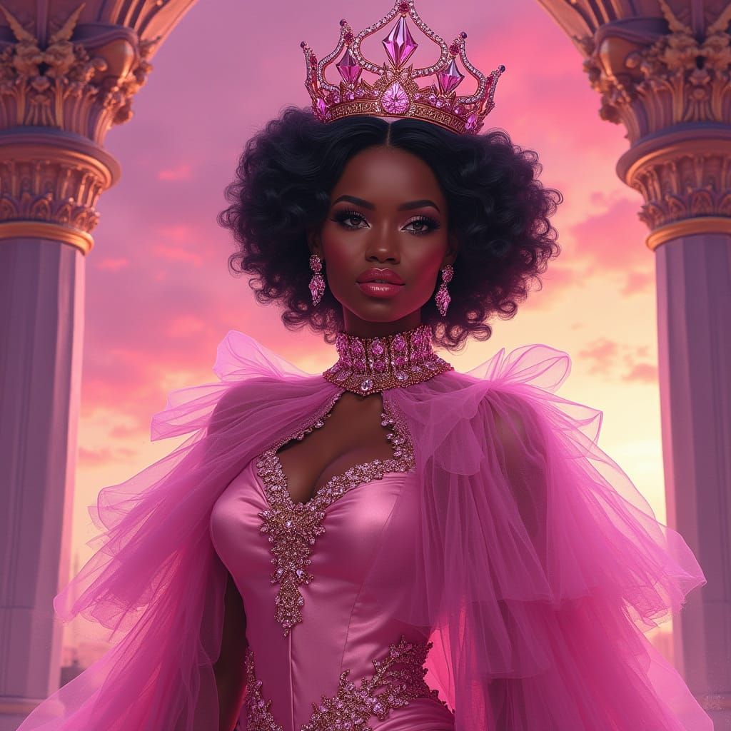 A Regal Pink Nation Citizen in Lavish Attire
