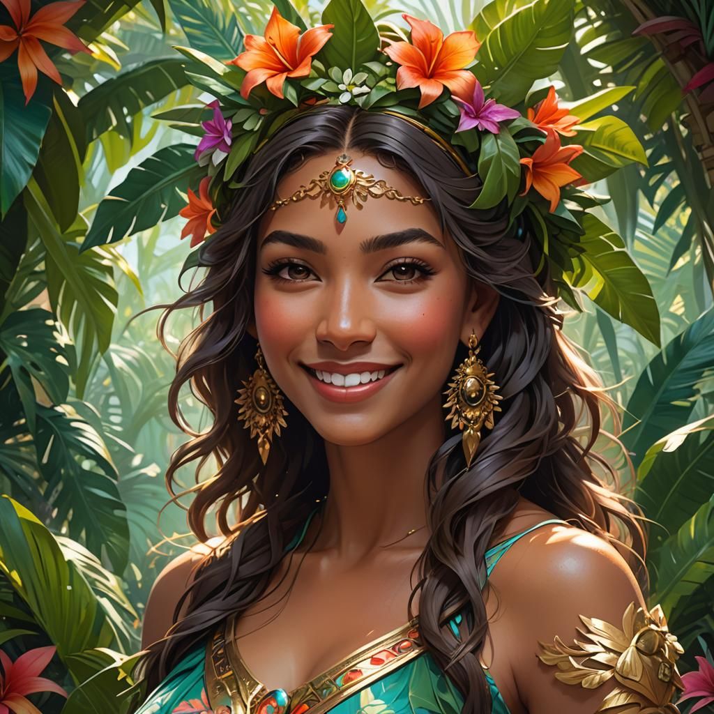 Latina Goddess of Tropical Island: Hyperdetailed Portrait