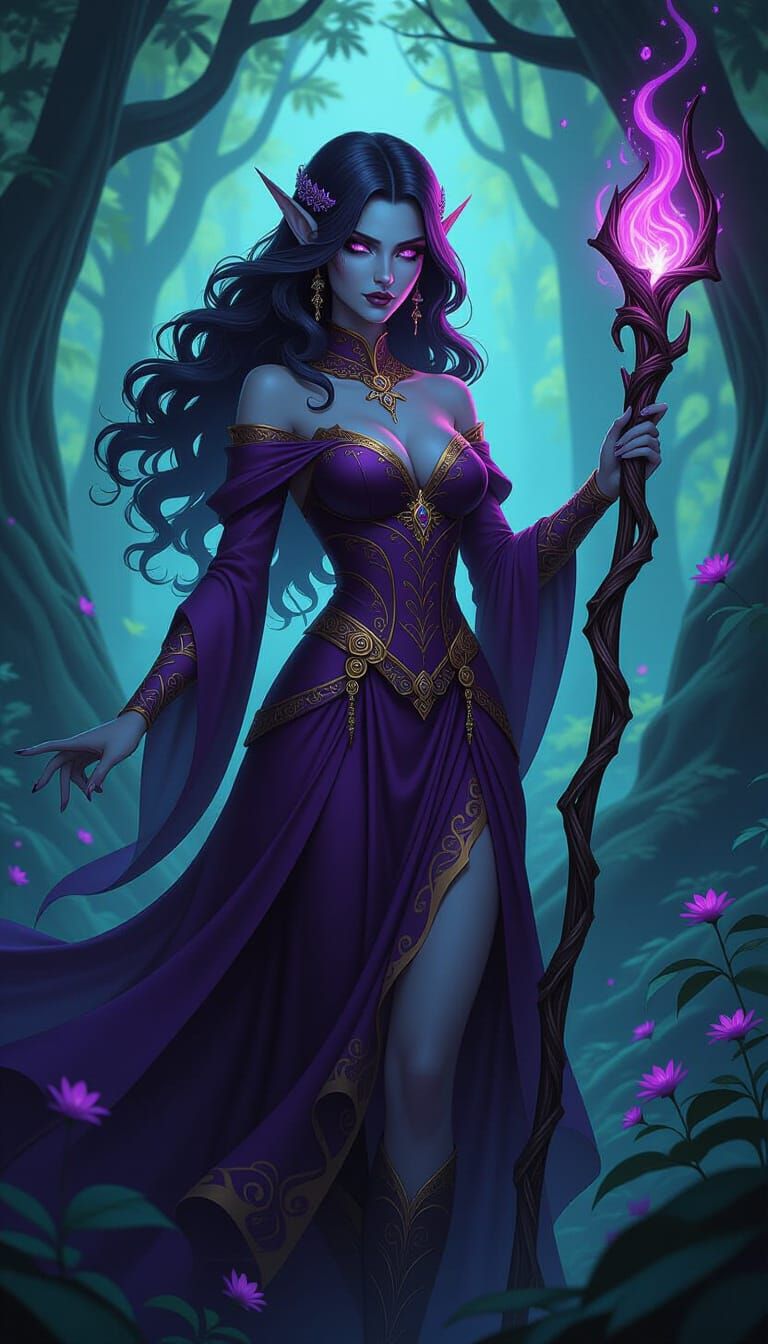 Dark Elf in Enchanted Forest, Dark Fantasy Art