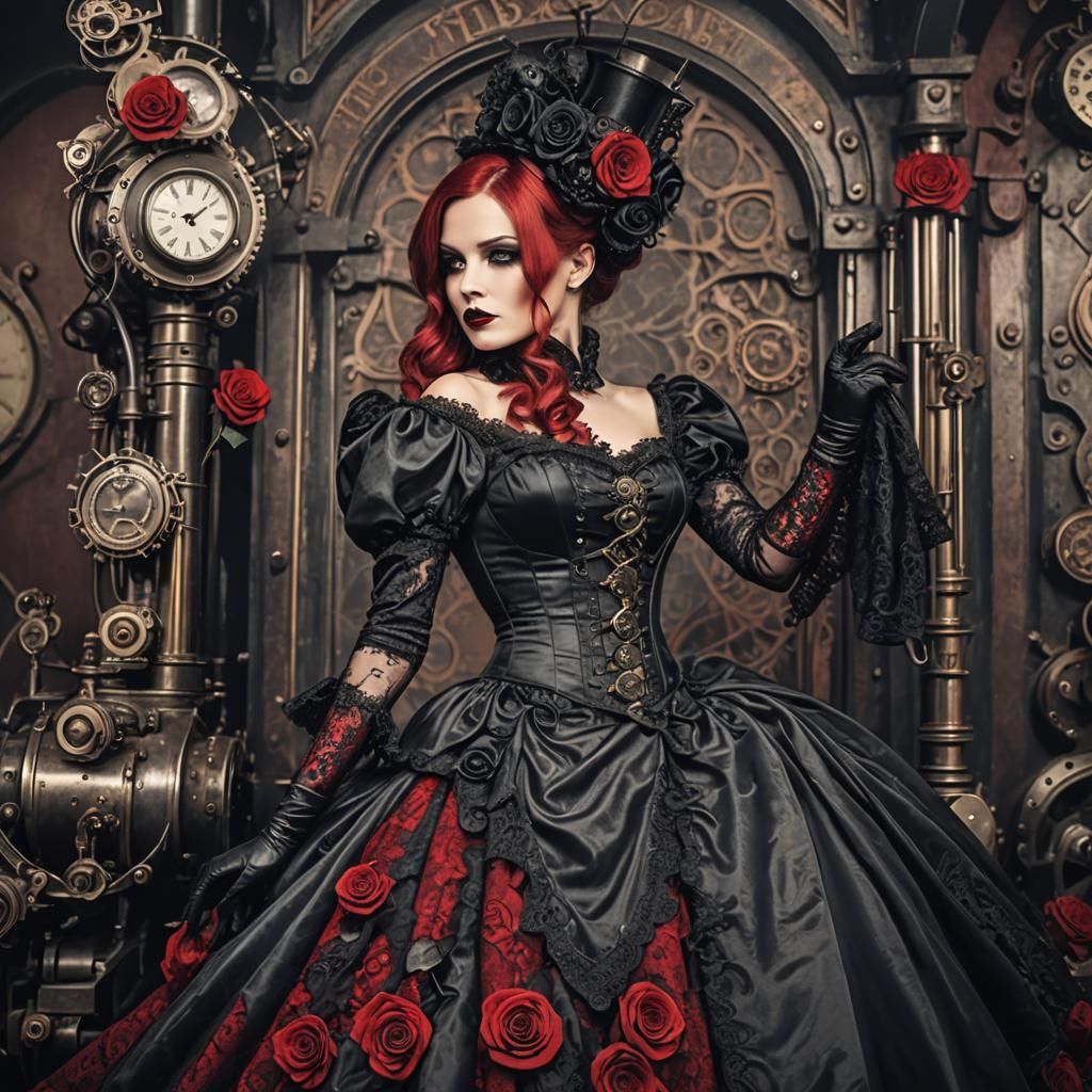 Gothic Burlesque Woman with Steampunk Engine