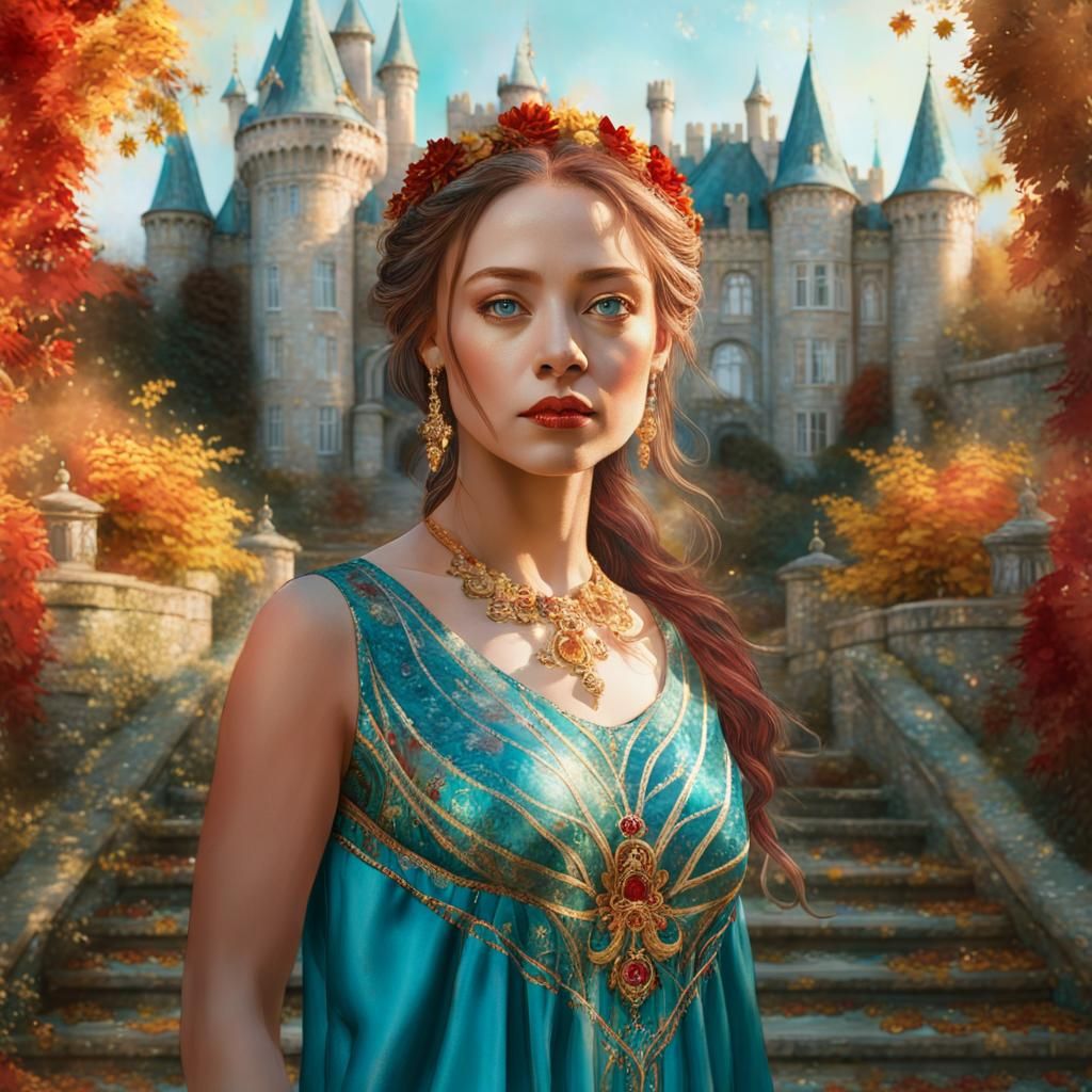 Goddess in Fall Garden: Dreamy Ethereal Illustration