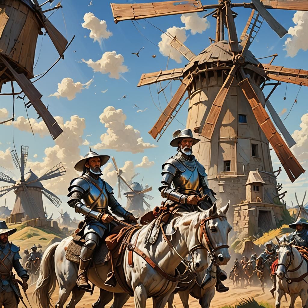 Don Quixote's Tragicomic Battle Against Windmills