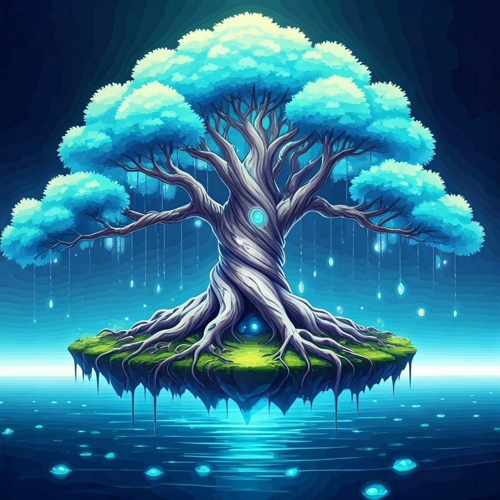 Ethereal Tree of Etherion in Luminescent Mist