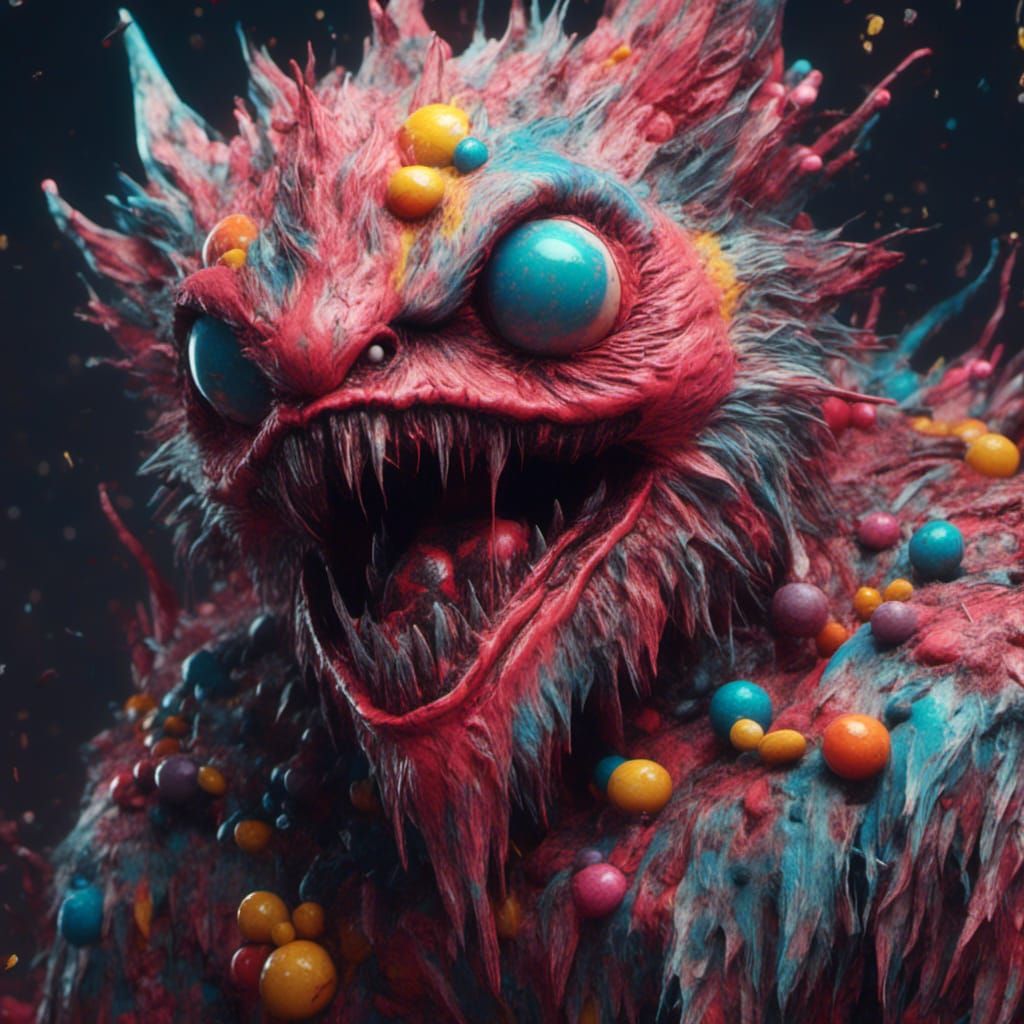 Candy Monster in Hyperrealistic Digital Illustration