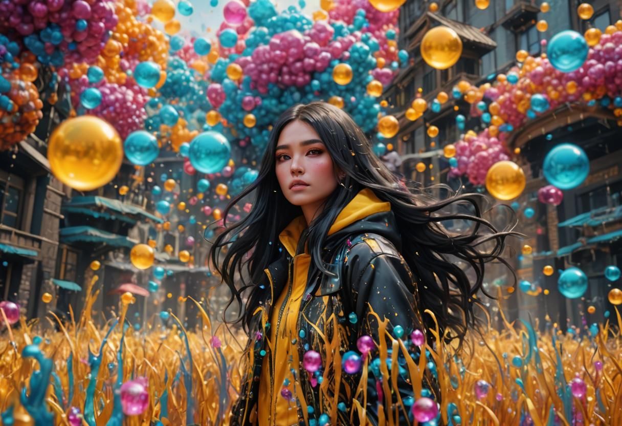 Girl with Bubble Jacket: Detailed Fantasy Art