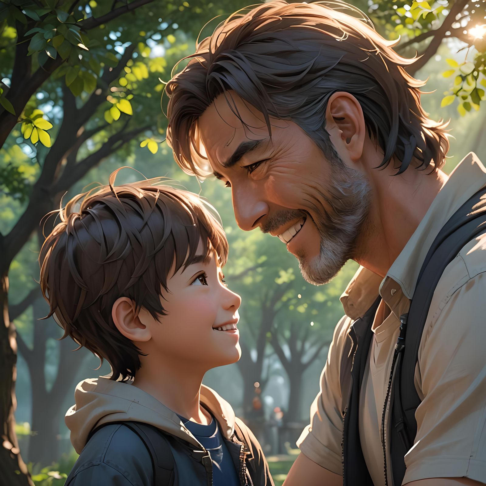 Father and Son Smiling: Detailed 3D Anime Art