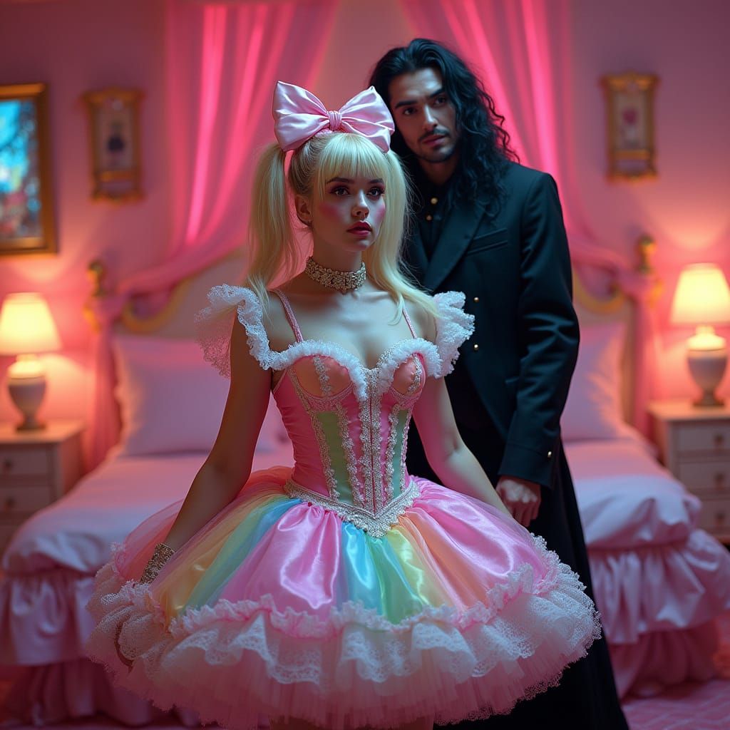 Cyberpunk Sissy Showdown in a Girly Bedroom