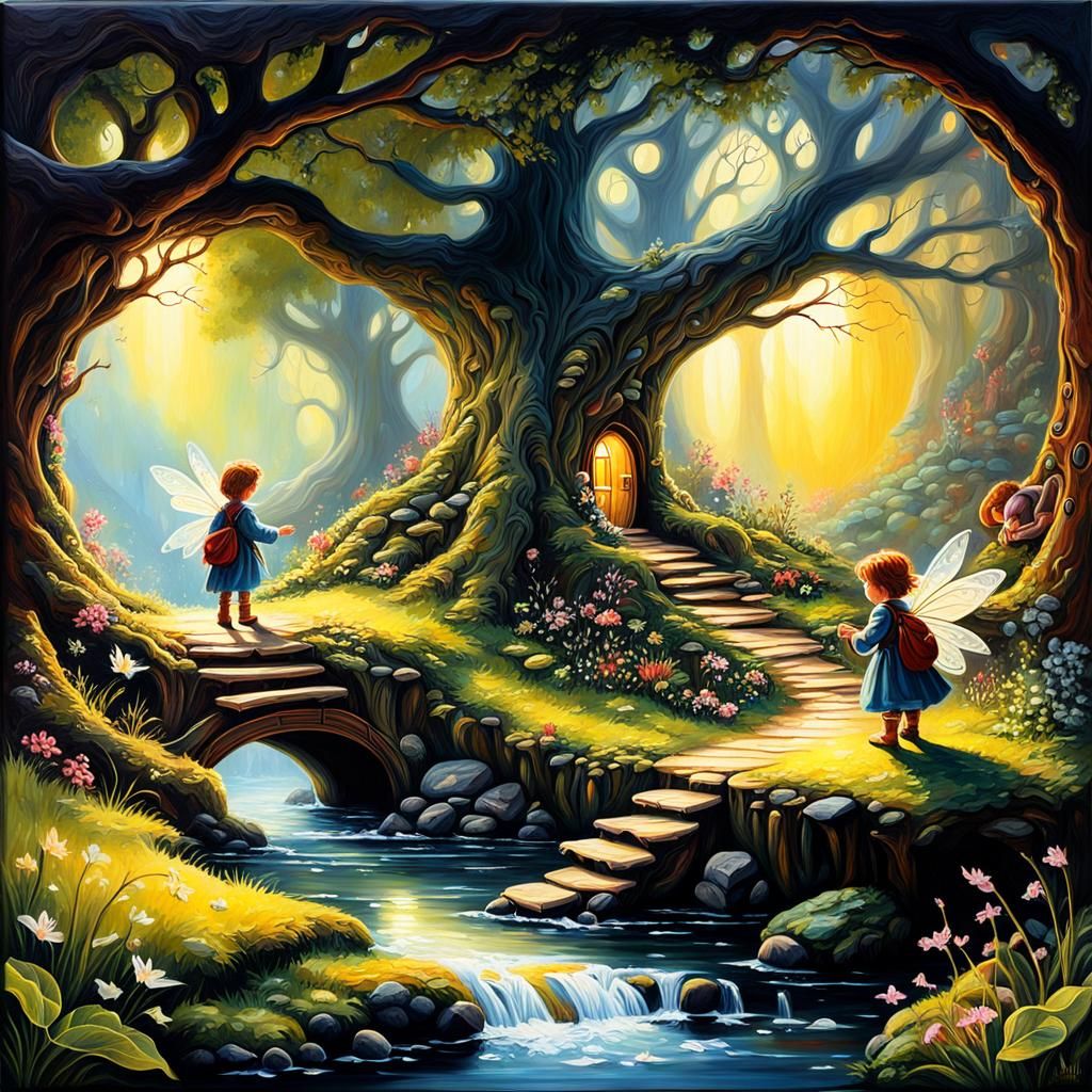 Fairies in Hobbiton: Detailed Oil Painting