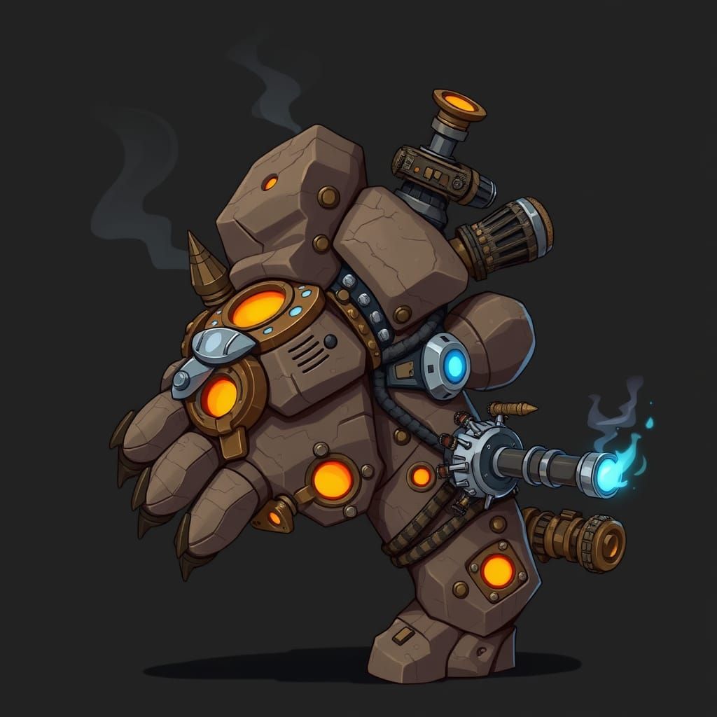 Steampunk Stone Monster Arm in Cartoon Style