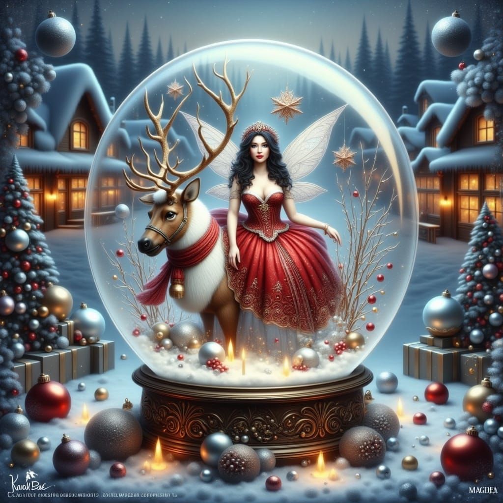 Ethereal Christmas Dreamscape with Majestic Glass Snow Globe