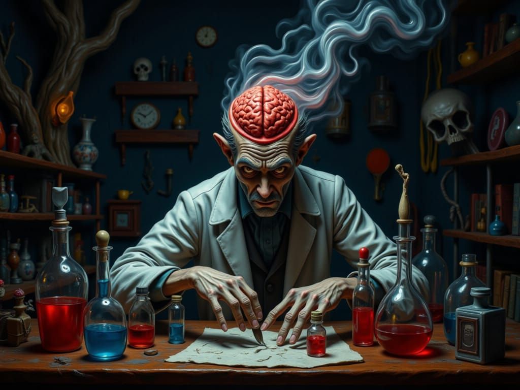 Mad Scientist's Brain Exposed in Detailed Laboratory