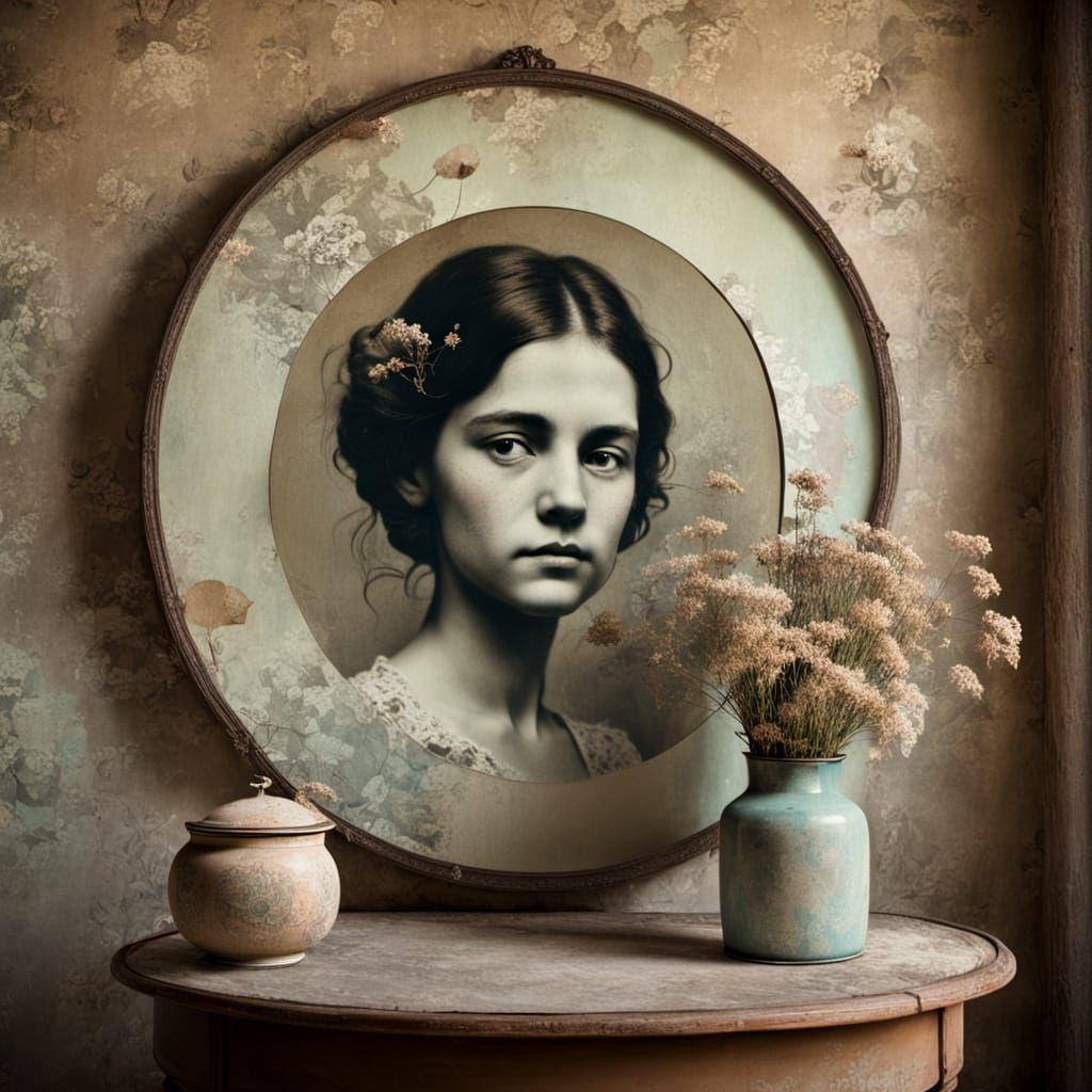 Old Interior with Portrait on Faded Wall