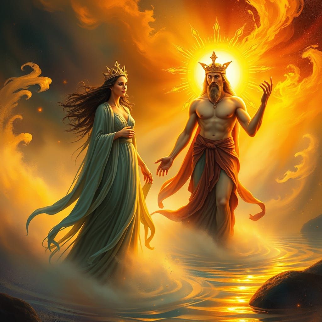 Duality of Light and Healing Goddesses Amidst Whimsical Land...