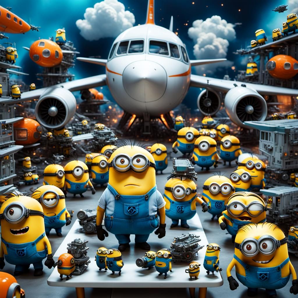 Minions Attack Airplane: Matte Painting in Ash Thorp Style