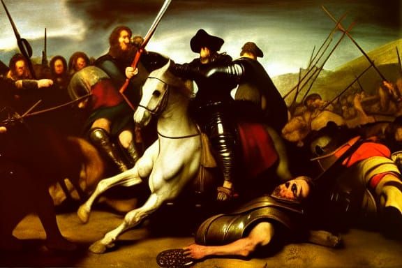 Epic Medieval Battle Scene in Baroque Style
