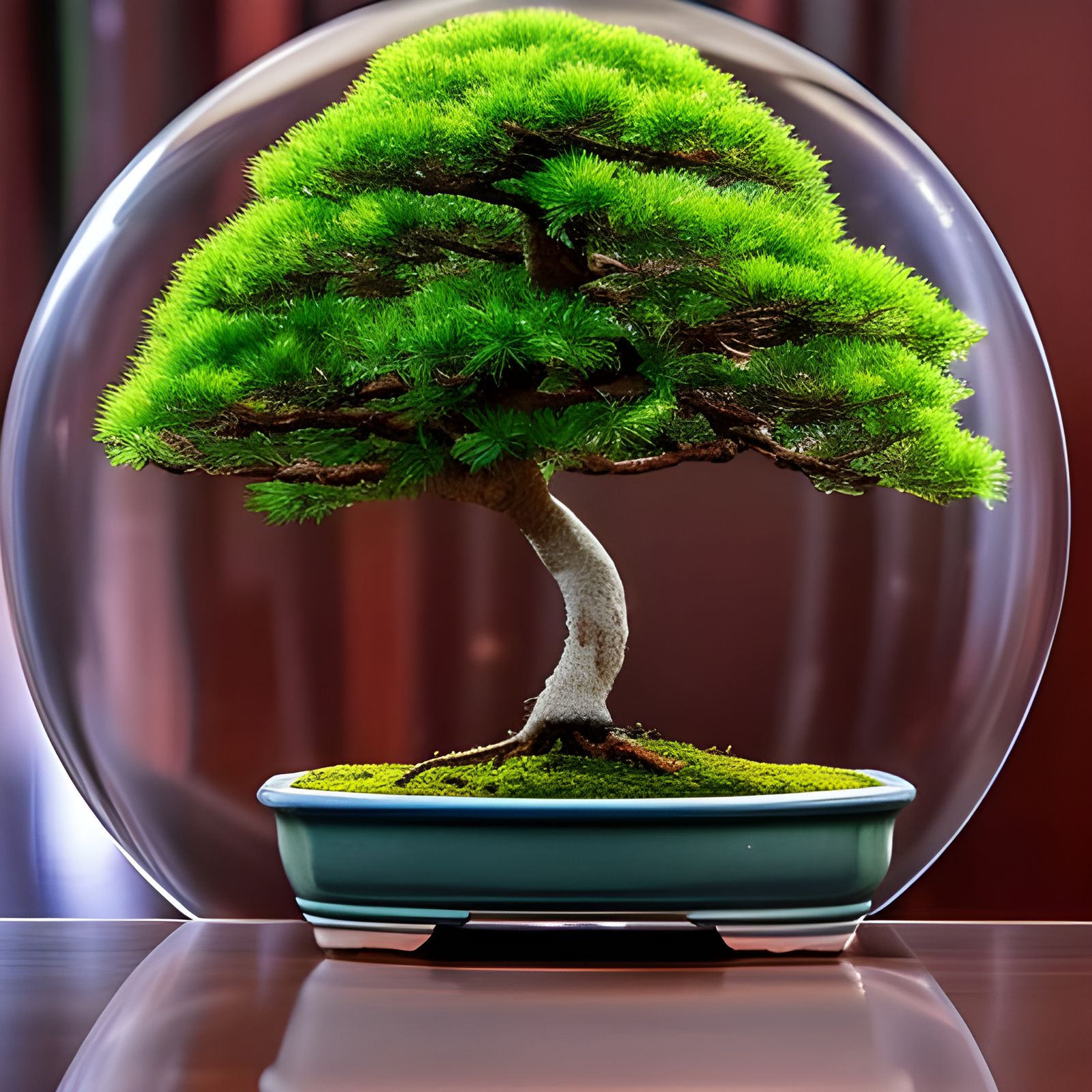 Bonsai Tree in Crystal Sphere: Hyperrealistic 8K Render