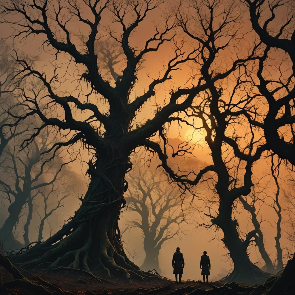 Mystical Forest Sunset in Expressionist Style