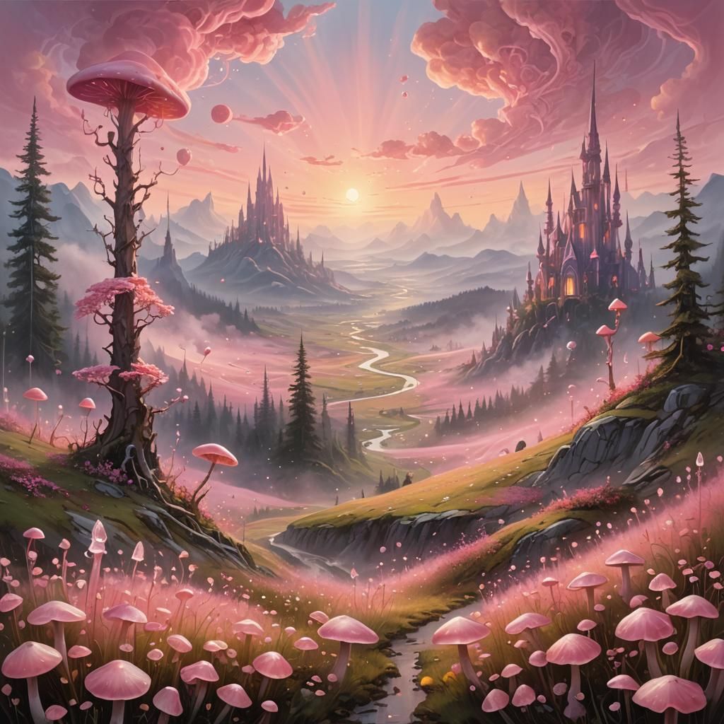 Pink Crystal Valley: Ethereal Fantasy Landscape
