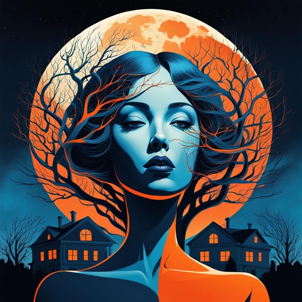 Surreal Woman's Head and Branches Digital Artwork