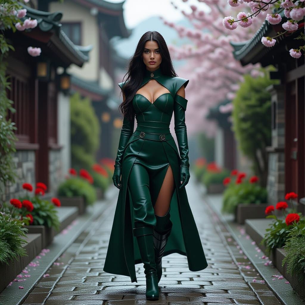 Raven-Haired Figure in Latex, Ash Thorp Style