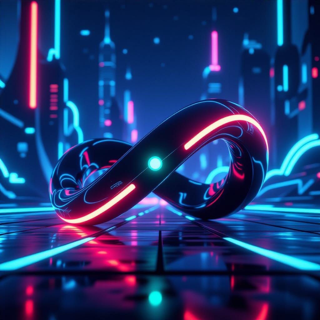 Futuristic Neon Möbius Strip with Luminous Points