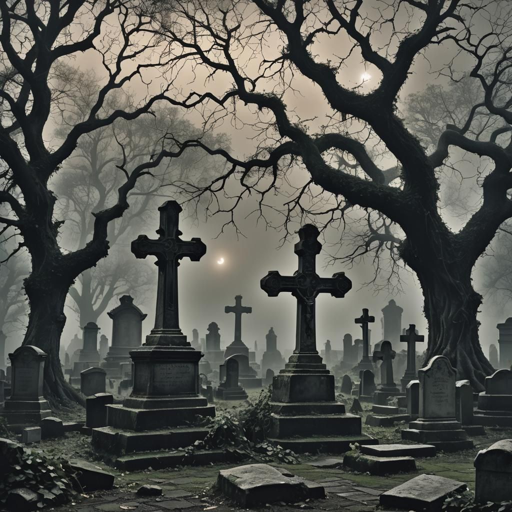 Moonlit Graveyard: Gothic Architecture in Digital Painting