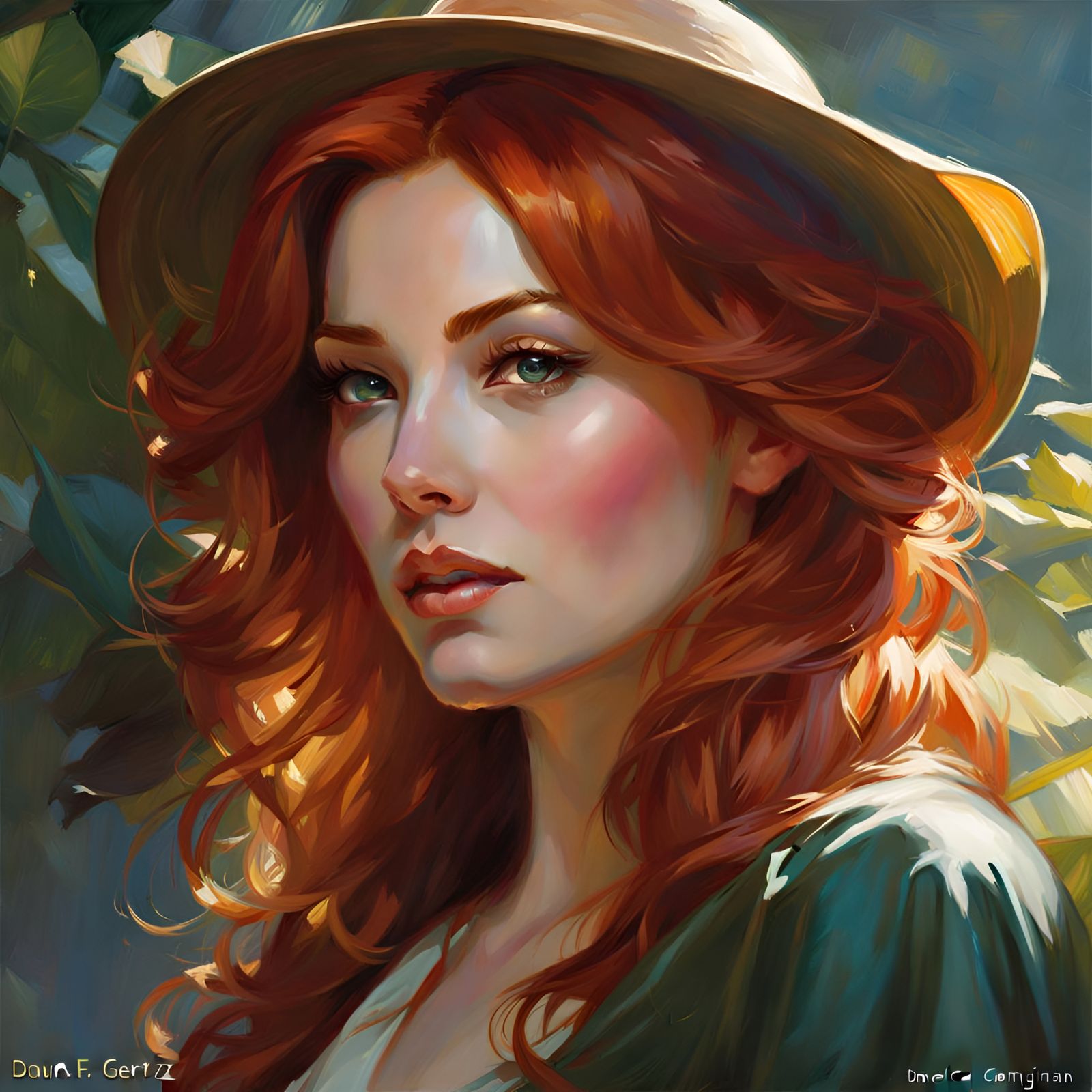 Confident Redhead Woman Portrait in Fantasy Art Style