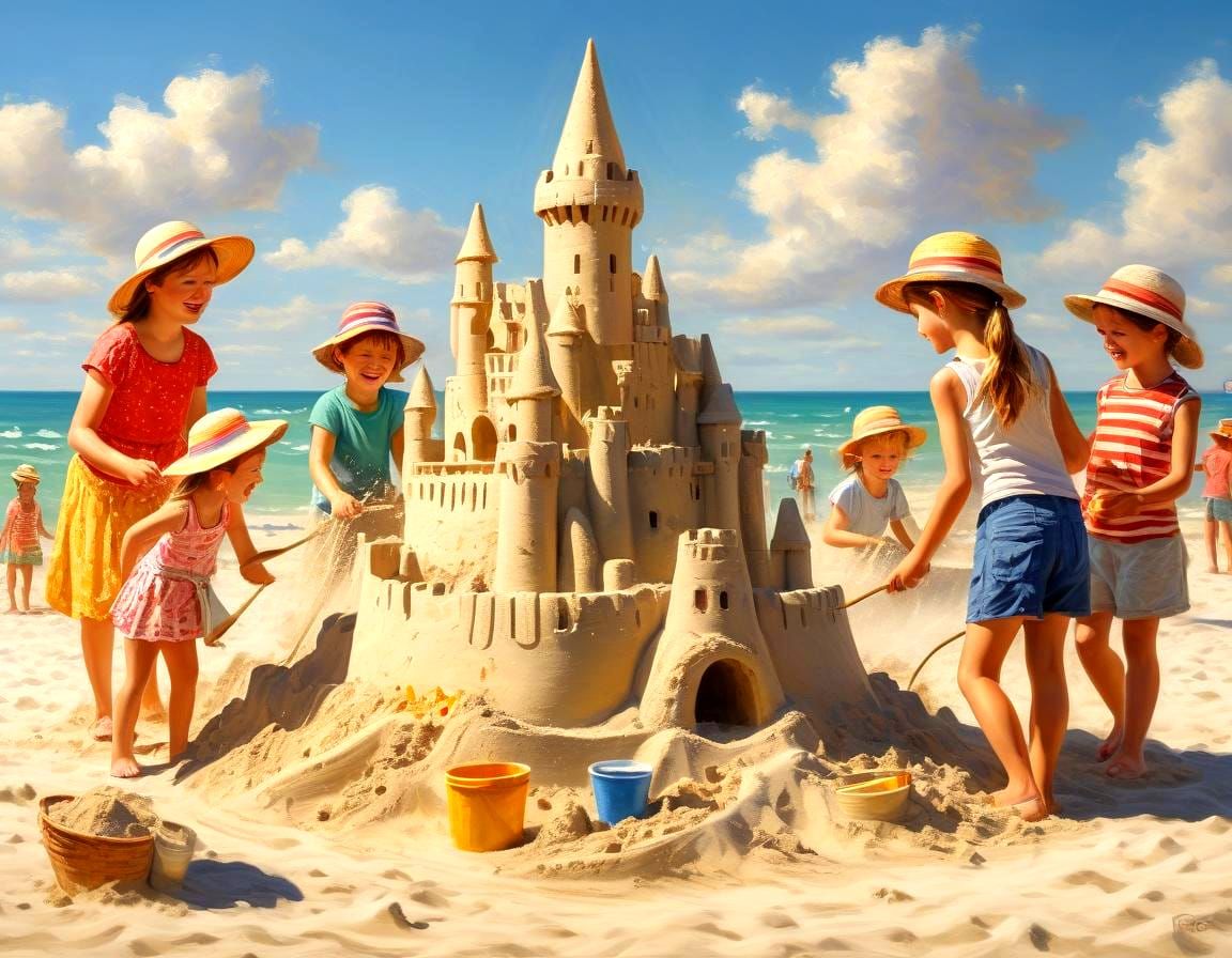 Family Fun Building Sandcastle on Clearwater Beach