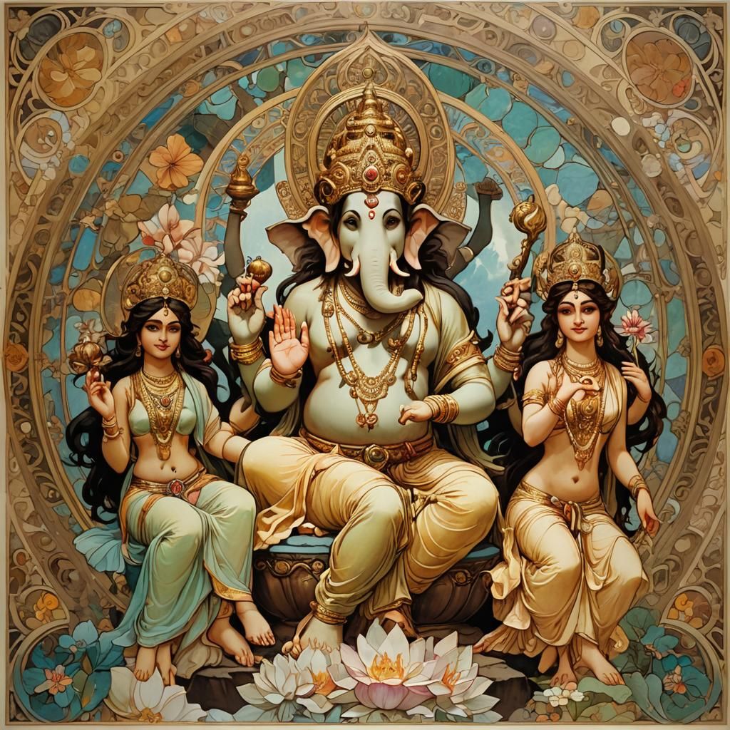 Hindu Gods in Art Nouveau Style of Alphonse Mucha