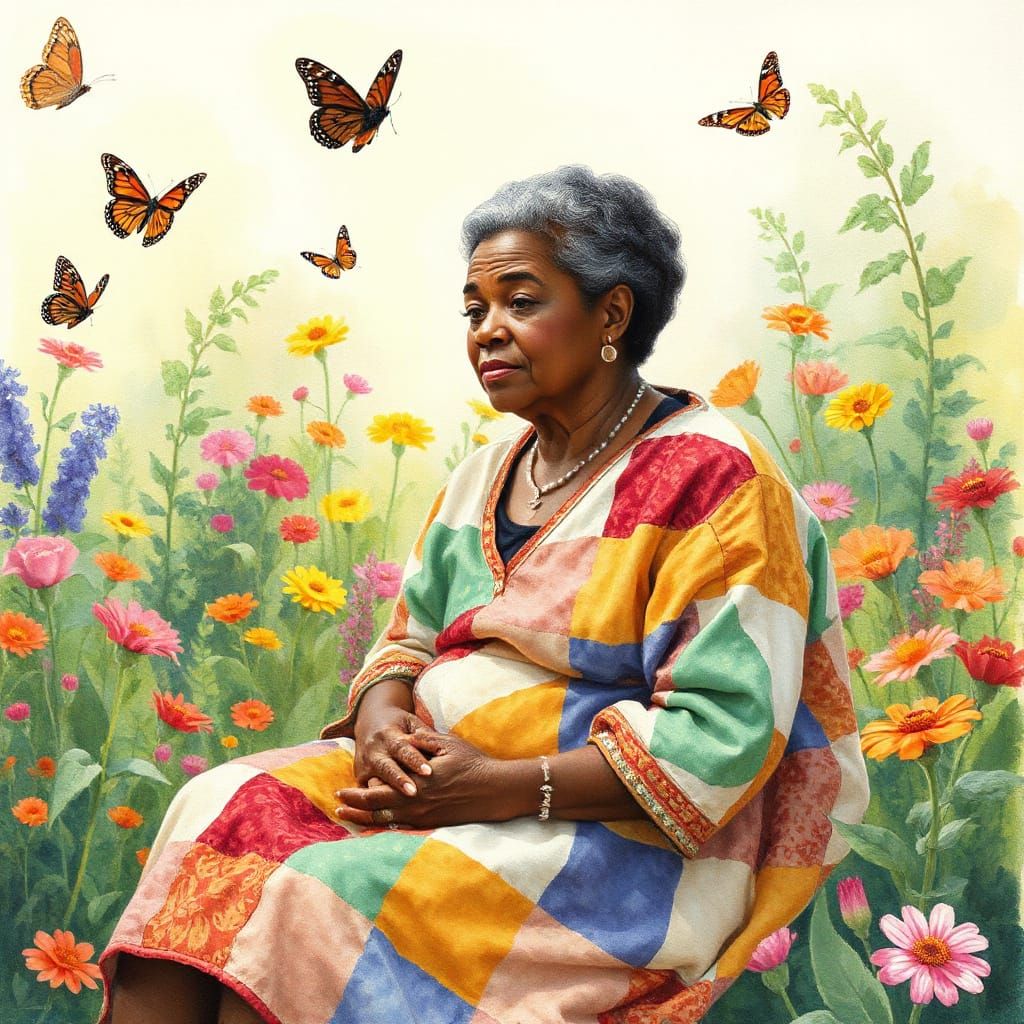 Sun-Drenched Garden Portrait in Watercolor Style