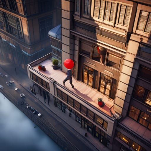 Balloon Man's Desperate Leap: 3D Cinematic Scene