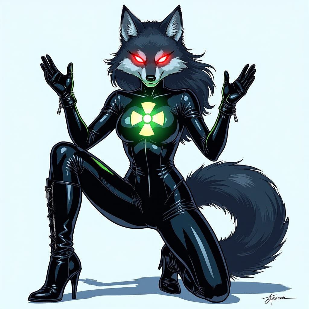 Radioactive Furry Wolf in Cyberpunk Anime Style