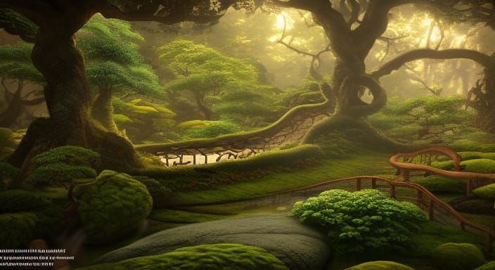 Enchanted Zen Garden with Zen Master, Fantasy Concept Art