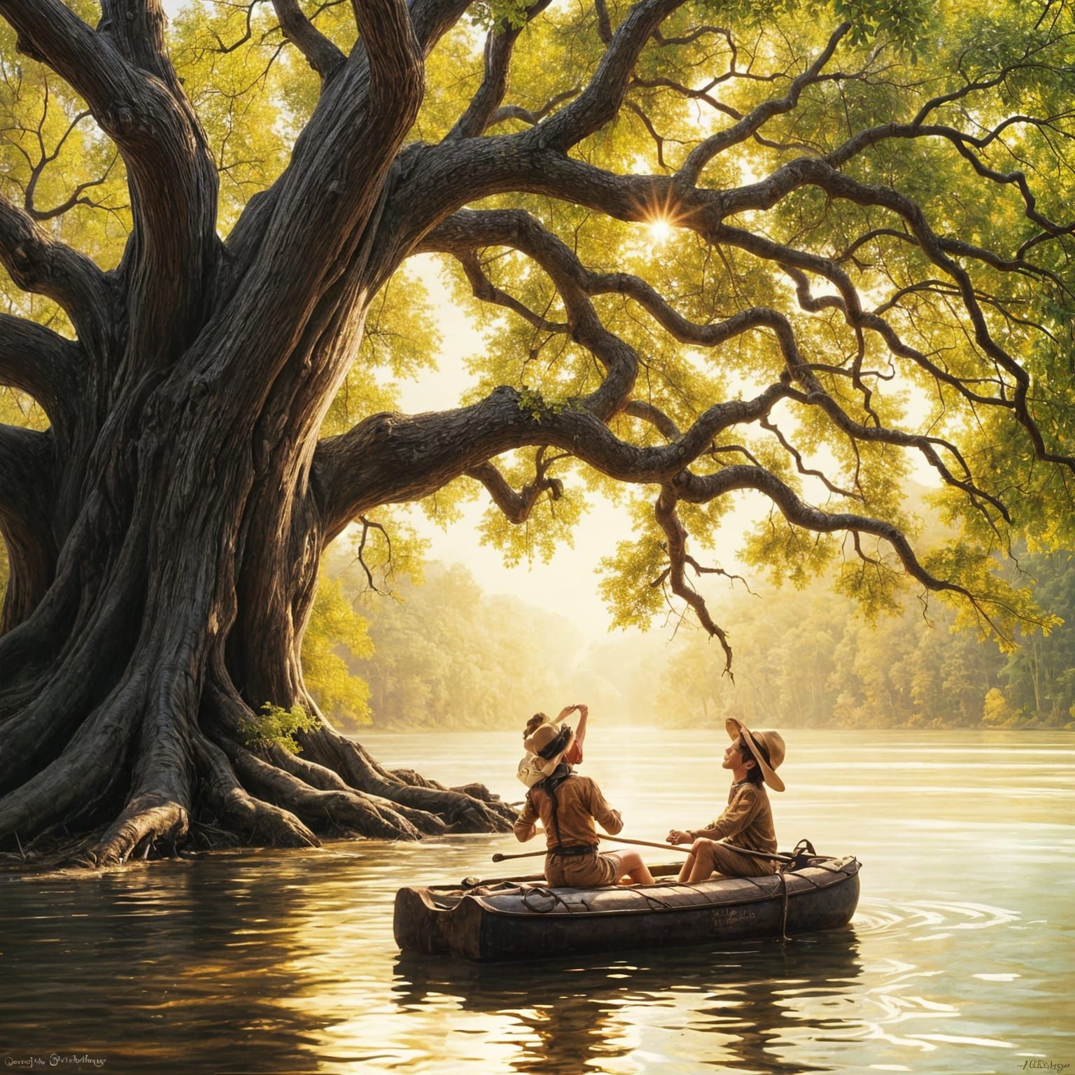 Gnarled Chestnut Tree in Golden Light, Impressionist Oil Pai...