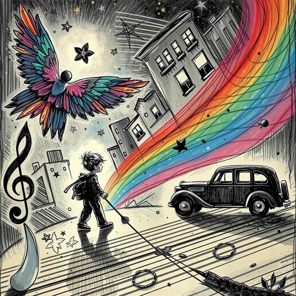 Child-like Cosmic City in Crayon Style