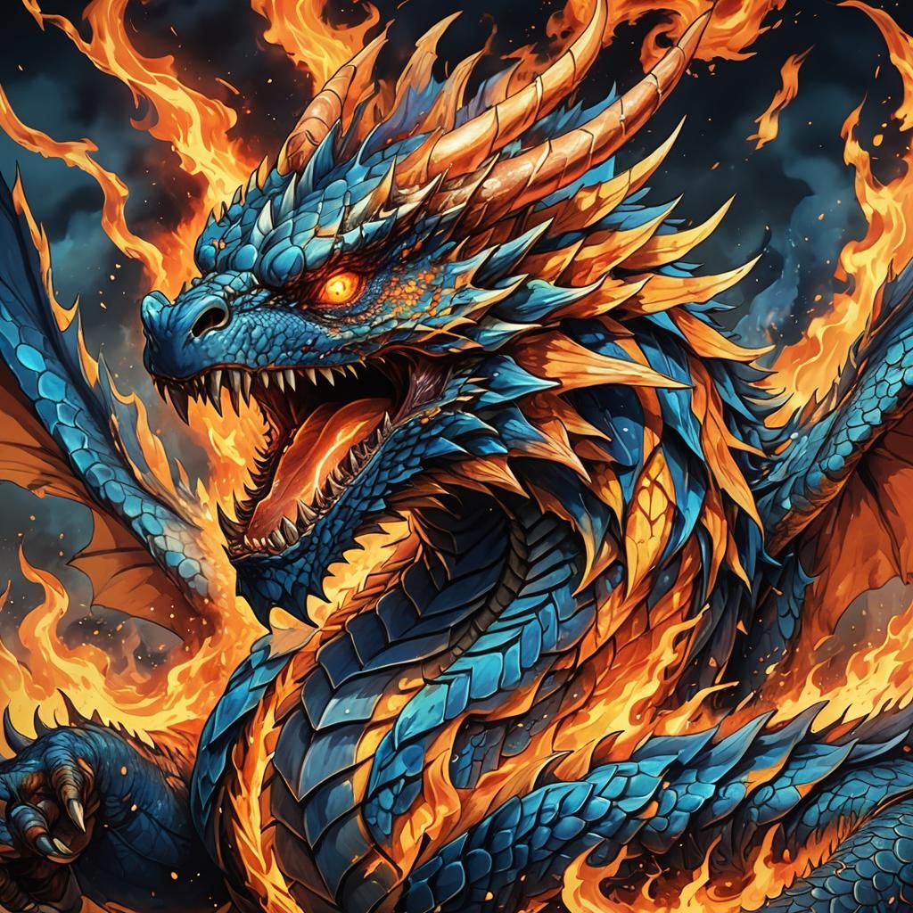 Anime Dragon Engulfed in Vibrant Flames