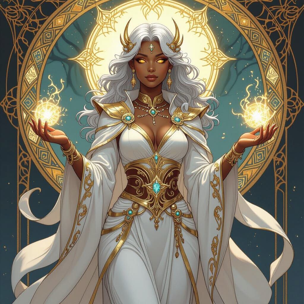 Aasimar Sorceress in Art Nouveau Style