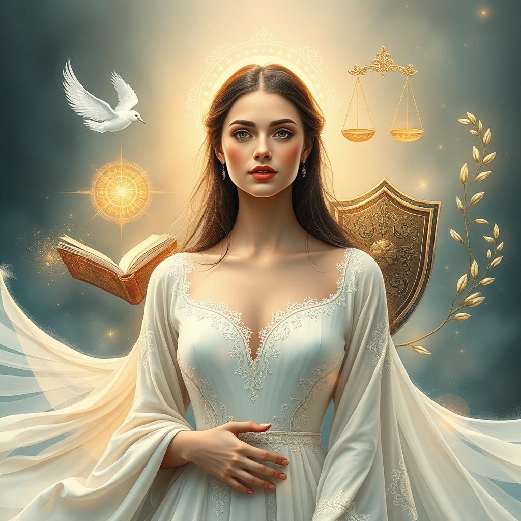 The virtues: 

Faith: a gentle, luminescent aura. 

Love:  t...