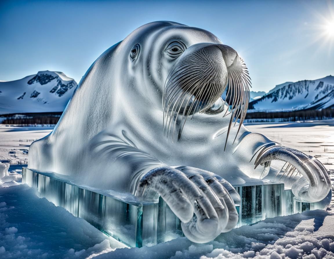 Detailed Ice Sculpture of a Walrus