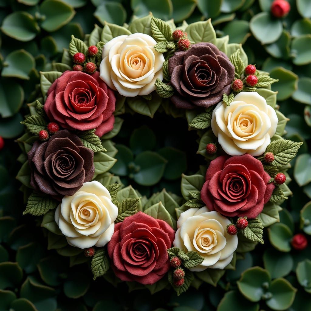 Majestic Chocolate Rose Wreath in Opulent Cyborg Style