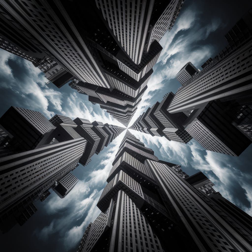 Surreal Bird's-Eye View of Futuristic City