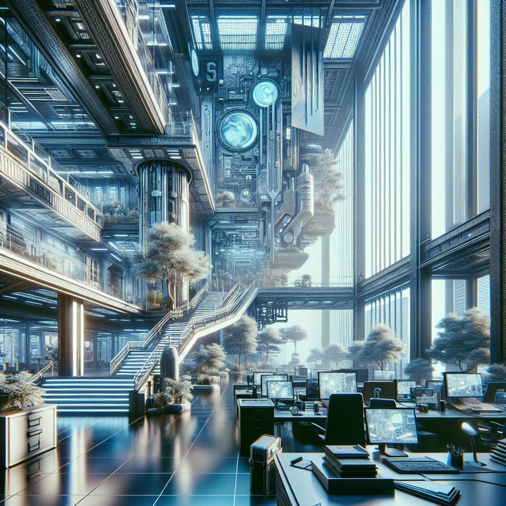 Monochromatic Office Design 2027 with Island Influence