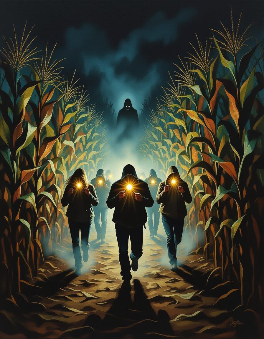 Terrified Visitors Flee Haunted Corn Maze at Night