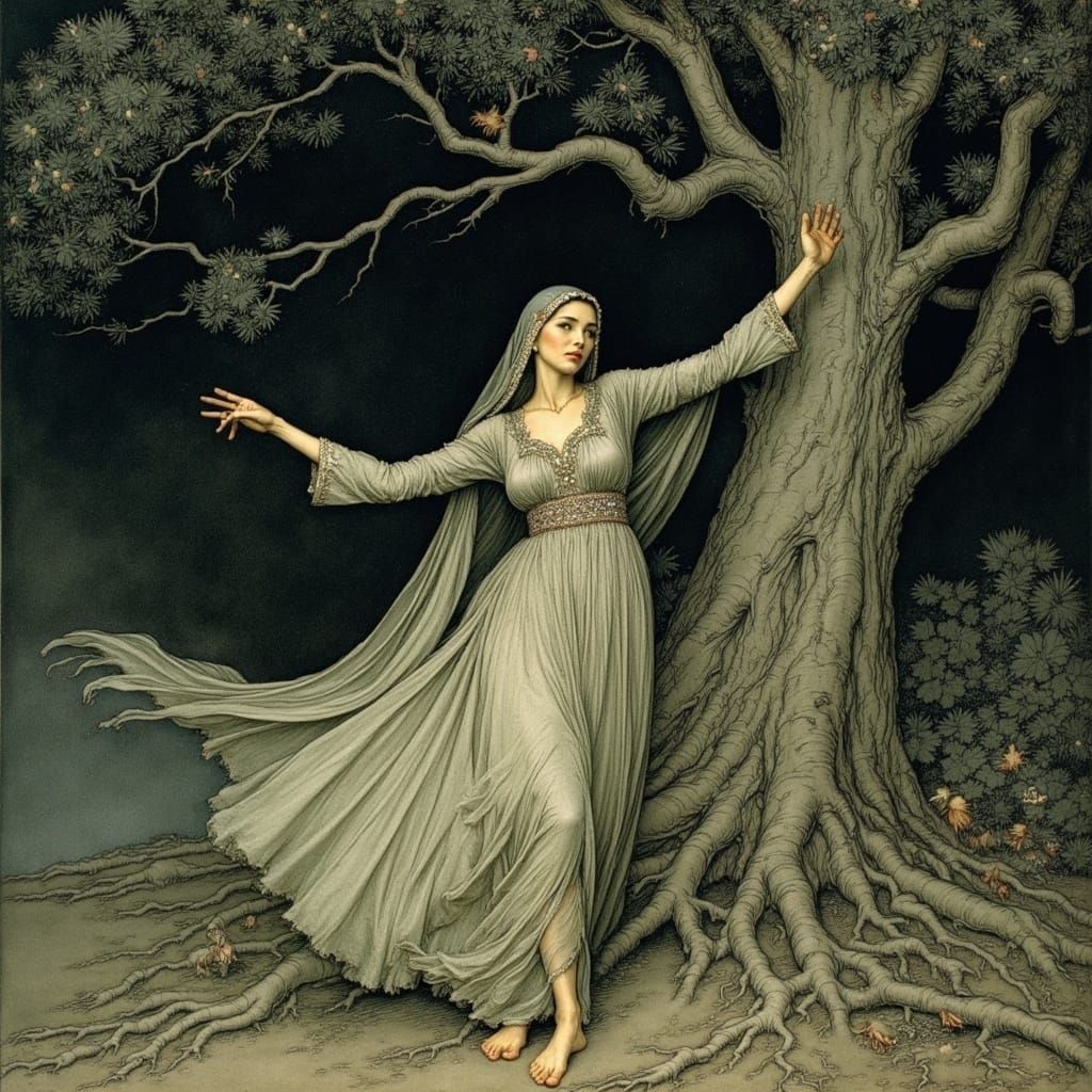 Veiled Dancer in Topkapi Garden: Pre-Raphaelite Style