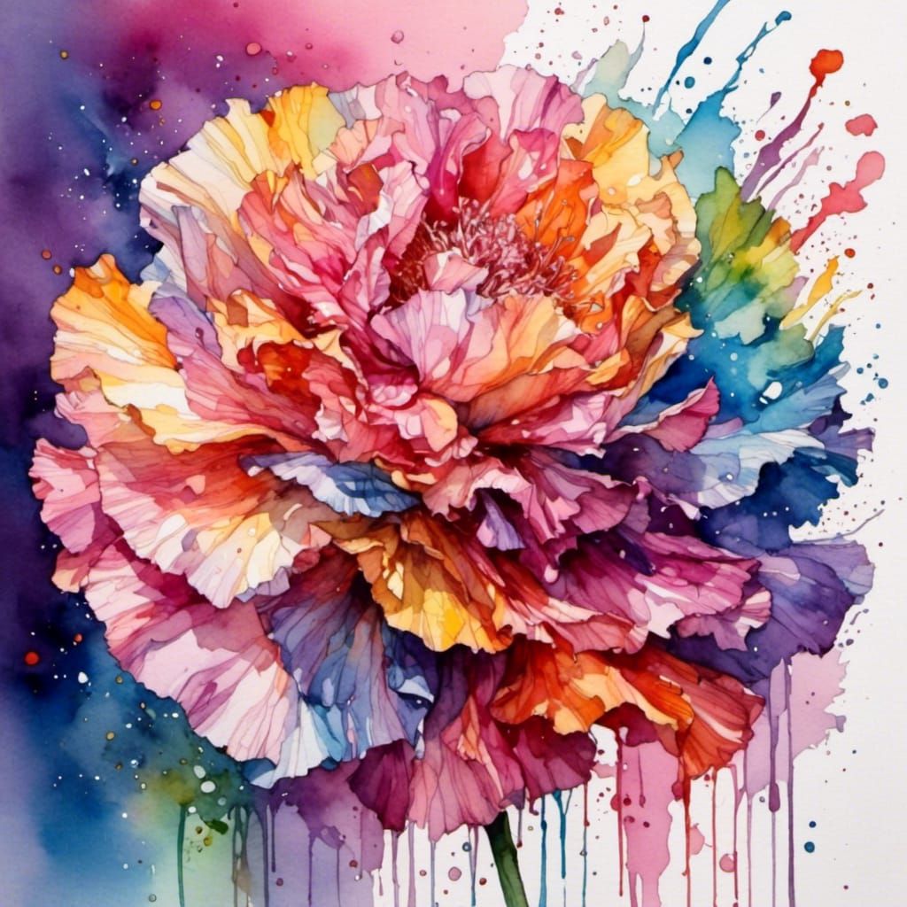 Rainbow Carnation in Watercolor Style