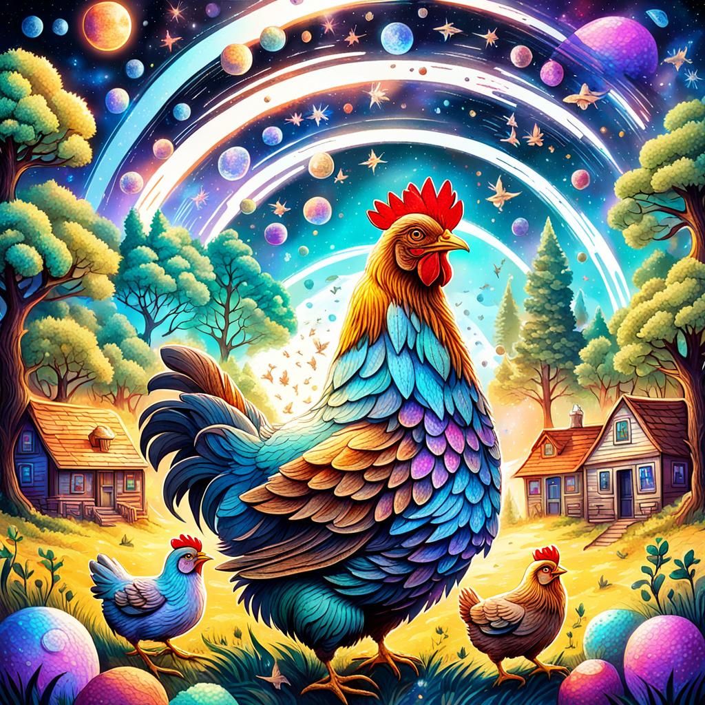 Hen and Chicks: Holographic Cosmic Village Illustration