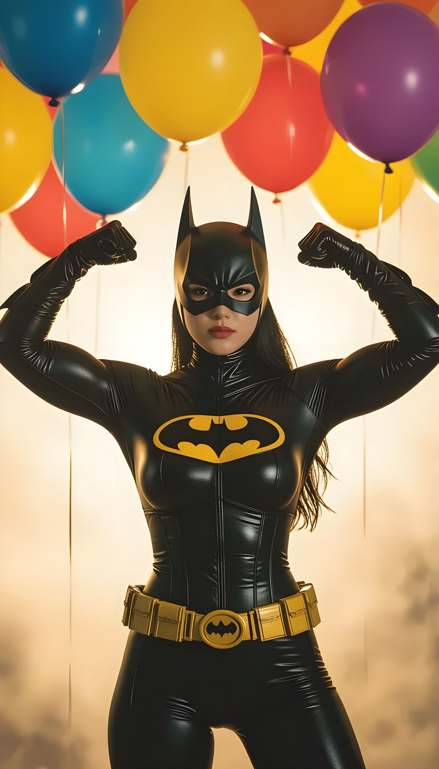 Muscular Batwoman Flexing in Cinematic Style