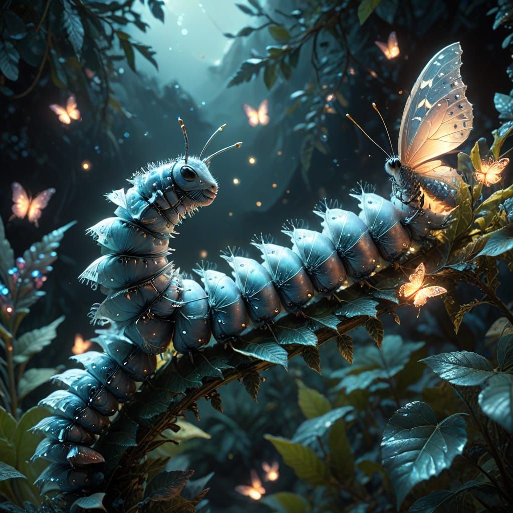 Glowing Caterpillar in High Fantasy Style
