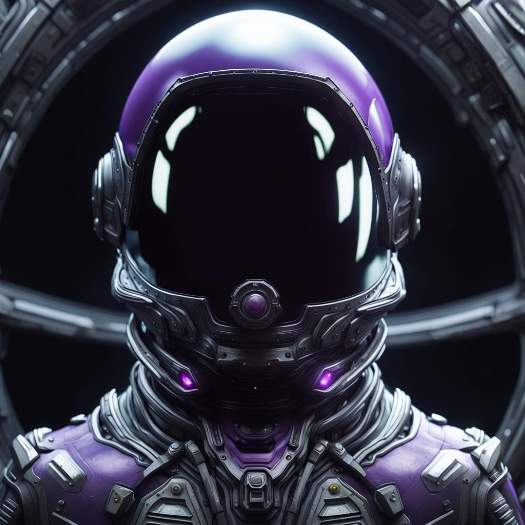 Alien Spaceship Reflected in Helmet Visor